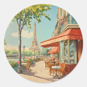 Parijse Café met Eiffel Uitzicht Ronde Sticker