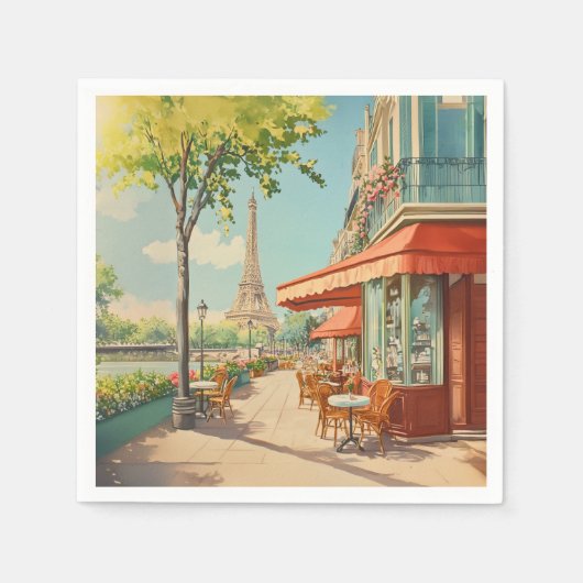 Parijse Café met Eiffel Uitzicht Servet (Voorkant)