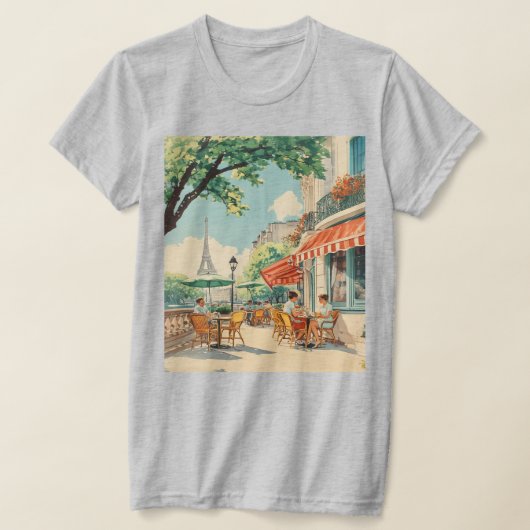 Parijse Café met Eiffel Uitzicht T-shirt (Laagn)