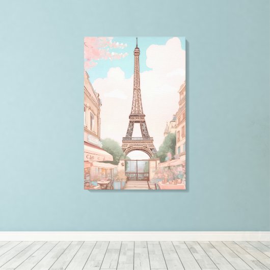 Parijse café met kunst van de Eiffeltoren Canvas Afdruk (Insitu (Houten vloer))