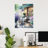 Parijse Café met Lavendelbloesem Poster (Thuiskantoor)