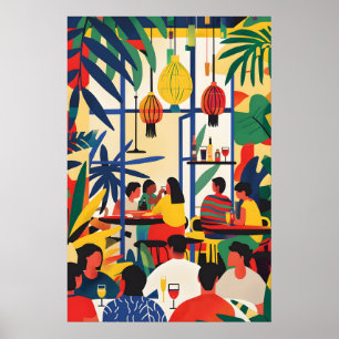 Parijse Café Sfeer Maximalistische Muurprint - Kra Poster