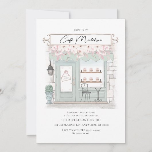 Parijse Cafe Verjaardag uitnodiging (Voorkant)