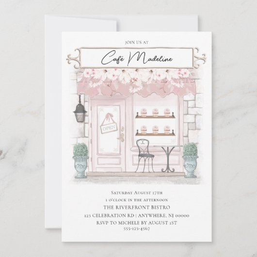 Parijse Cafe Verjaardag uitnodiging (Voorkant)