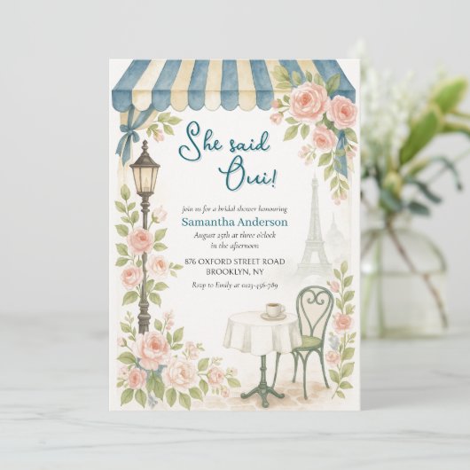 Parijse cafe zei ze oui Vrijgezellenfeest Kaart (Staand voorkant)