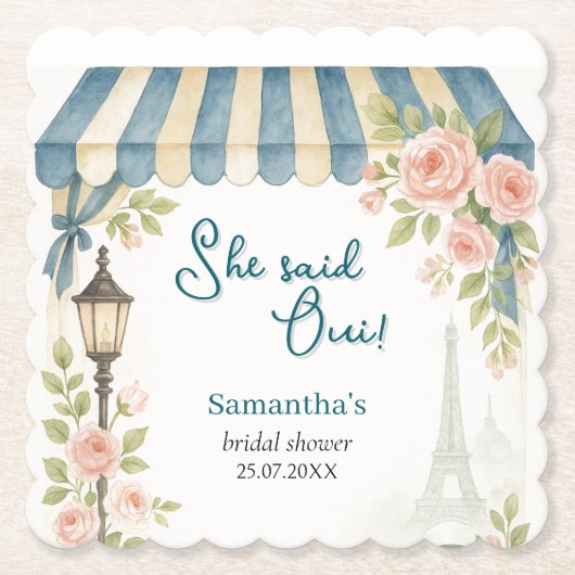 Parijse cafe zei ze oui Vrijgezellenfeest Kartonnen Onderzetters (Voorkant)