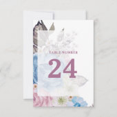 Parijse Charm Blauw Bloemen Bruiloft Tafelnummers (Voorkant)