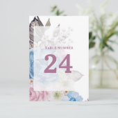 Parijse Charm Blauw Bloemen Bruiloft Tafelnummers (Staand voorkant)