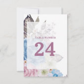 Parijse Charm Blauw Bloemen Bruiloft Tafelnummers (Achterkant)