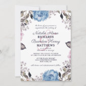 Parijse Charm Blauw & Roze Bloemen Border Bruiloft Kaart (Voorkant)