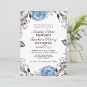 Parijse Charm Blauw & Roze Bloemen Border Bruiloft Kaart (Staand voorkant)