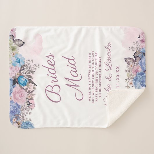 Parijse Charm Blauw & Roze Bloemen Bruidsmeisje Qu Sherpa Deken (Voorkant (horizontaal))