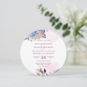 Parijse Charm Blauw & Roze Bloemen Bruiloft Ronde Kaart (Staand voorkant)