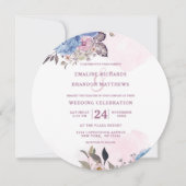 Parijse Charm Blauw & Roze Bloemen Bruiloft Ronde Kaart (Voorkant)