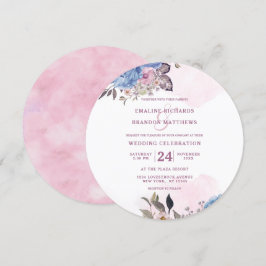 Parijse Charm Blauw & Roze Bloemen Bruiloft Ronde Kaart