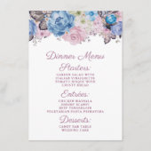 Parijse Charm Blauw & Roze Bloemen Chique Diner Menu (Voorkant)