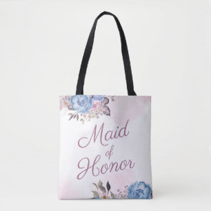 Parijse Charm Blauw & Roze Bloemen Maid of Honor Tote Bag