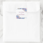 Parijse Charm Blauw & Roze Bloemen Monogram Bruilo Vierkante Sticker (Tas)