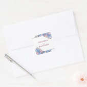 Parijse Charm Blauw & Roze Bloemen Monogram Bruilo Vierkante Sticker (Envelop)