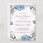 Parijse Charme Blauw Bloemig Bruids Bruiloft Feest Kaart (Voorkant)