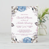 Parijse Charme Blauw Bloemig Bruids Bruiloft Feest Kaart (Staand voorkant)