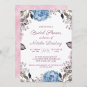 Parijse Charme Blauw Bloemig Bruids Bruiloft Feest Kaart (Voorkant / Achterkant)