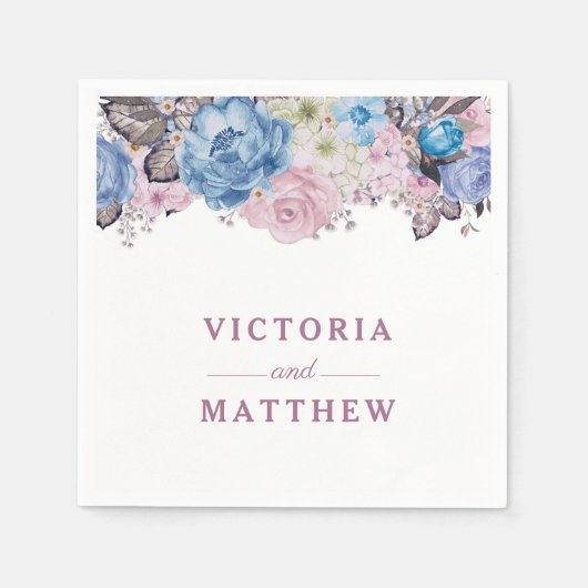 Parijse charme blauw & roze bruiloft monogram dine servet (Voorkant)