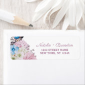 Parijse charme blauw & roze bruiloft retour adres etiket (Insitu)