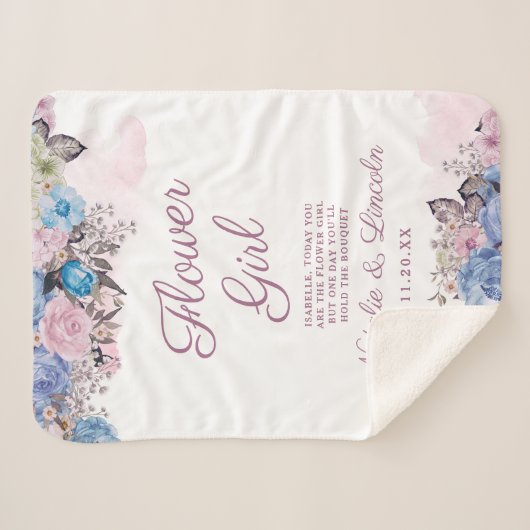 Parijse charme blauw & roze chique Bloemenmeisje Q Sherpa Deken (Voorkant (horizontaal))