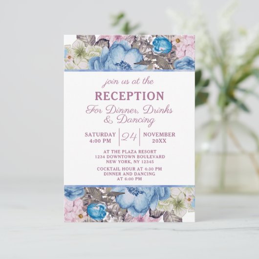 Parijse charme blauw & roze chique bruiloft recept kaart (Staand voorkant)