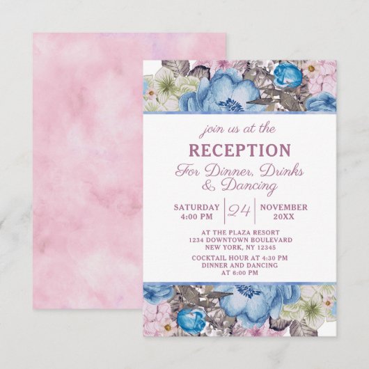 Parijse charme blauw & roze chique bruiloft recept kaart (Voorkant / Achterkant)