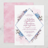 Parijse charme blauw & roze diamant Lijst bruiloft Kaart (Voorkant / Achterkant)