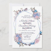 Parijse charme blauw & roze geometrische bruiloft kaart (Voorkant)