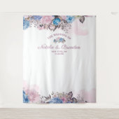 Parijse Charme Bloem Bruiloftsfotocabine Achtergro Wandkleed (Voorkant)