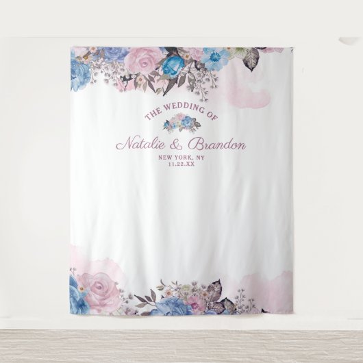 Parijse charme bloemenbruiloft fotocabine achtergr wandkleed (Voorkant)