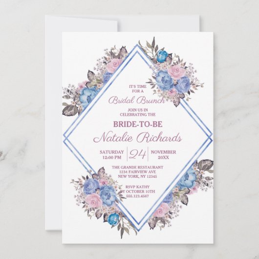 Parijse charme bloemendiamant bruids brunch douche kaart (Voorkant)