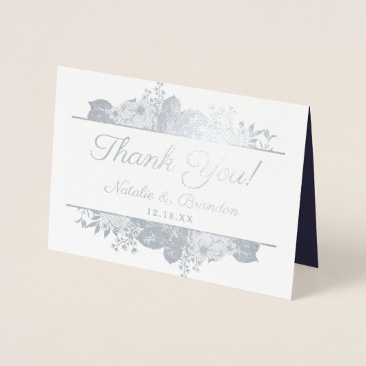 Parijse charme dank u bruiloft foto zilver folie kaarten (Voorkant)