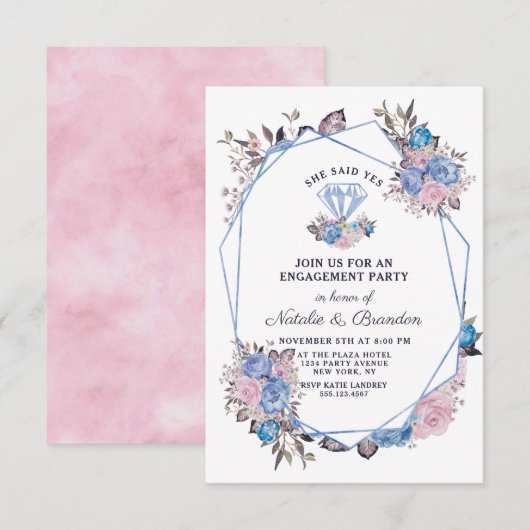 Parijse charme juweel ze zei ja verlovingsfeest kaart (Voorkant / Achterkant)