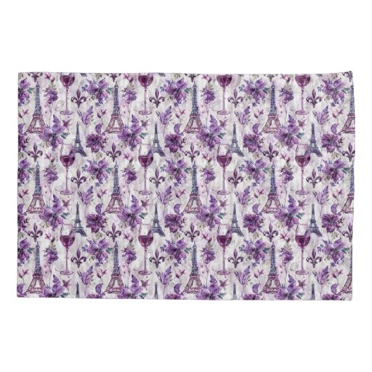 Parijse charme Paarse Eiffeltoren en Floral Kussensloop (Achterkant)