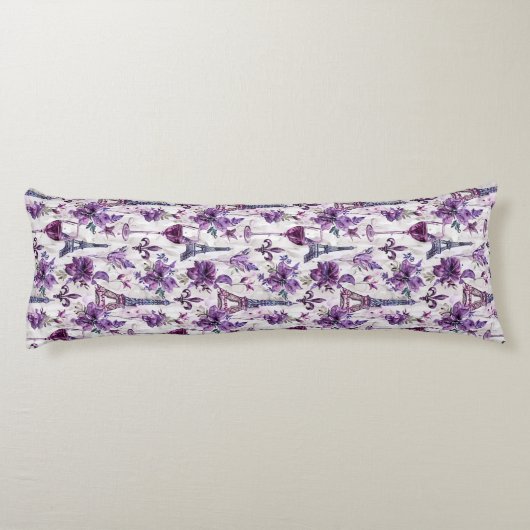 Parijse charme Paarse Eiffeltoren en Floral Lichaamskussen (Achterkant)