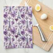 Parijse charme Paarse Eiffeltoren en Floral Theedoek (Quarter Fold)