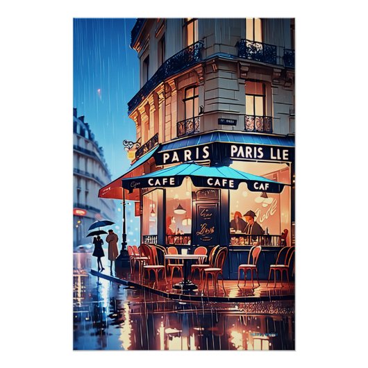 Parijse charme:  Paris Street Cafe Poster (Voorkant)