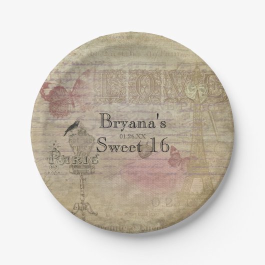  Parijse Chic verjaardagsfeest bruiloft Borden Papieren Bordje (Voorkant)