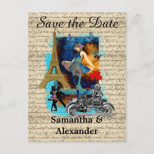  Parijse collage save the date Aankondigingskaart (Voorkant)