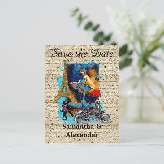  Parijse collage save the date Aankondigingskaart (Staand voorkant)