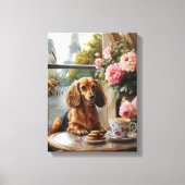 Parijse Dachshund Café, Speelse Honden Kunst Canvas Afdruk (Voorkant)