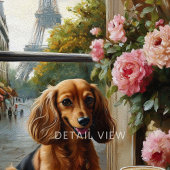 Parijse Dachshund Café, Speelse Honden Kunst Canvas Afdruk