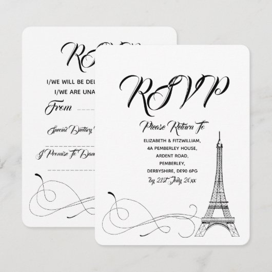Parijse Doodles bruiloft RSVP (Voorkant / Achterkant)