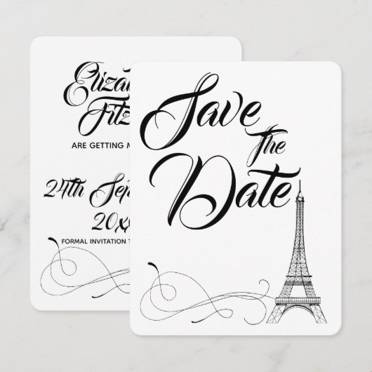 Parijse Doodles Bruiloft Save The Date Kaart (Voorkant / Achterkant)