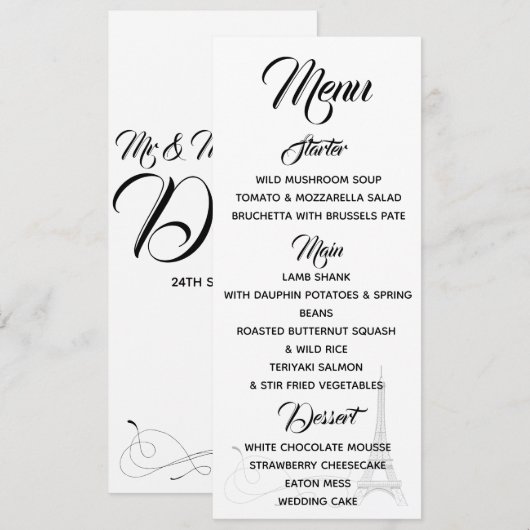 Parijse Doodles Menu (Voorkant / Achterkant)